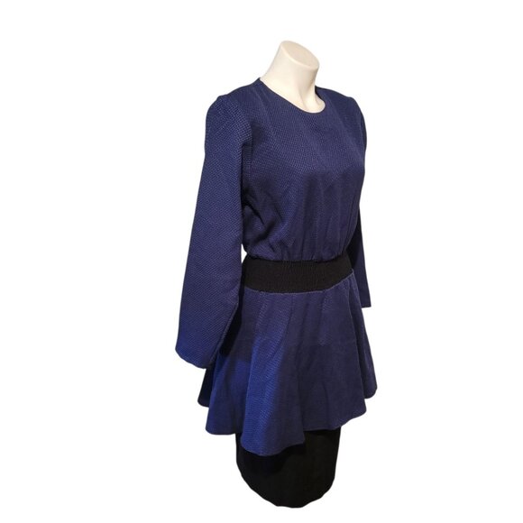 Vintage 80s Genuine Peplum Dress Size 11/12 Med Blue Black Slit Hem Pulled - Picture 1 of 6